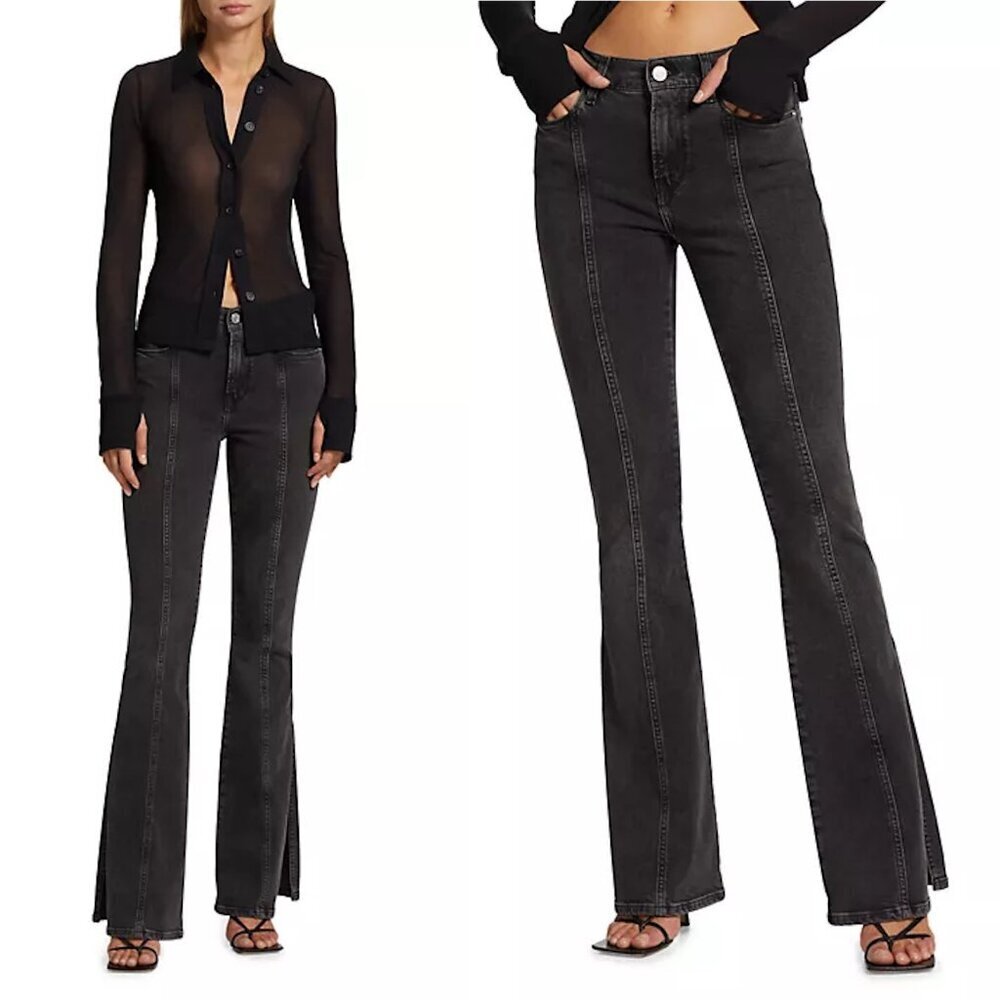 NWT New $278 Frame Le High Flare Side-Slit Obsidian Jeans Size 25